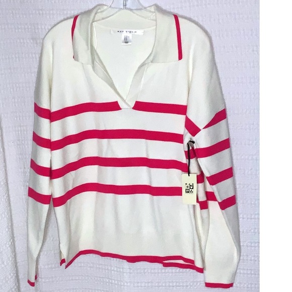 Max Studio Sweaters - MAX STUDIO Women's Striped Collared Knit NWT Sweater Top XL Ivory Pink